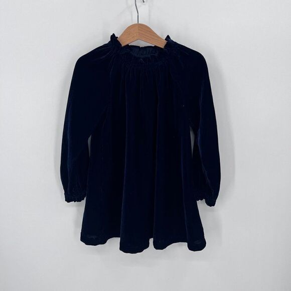 Something Navy Girls Size 2 Blue Velvet Gathered Holiday Dress in Navy Night - Picture 9 of 9